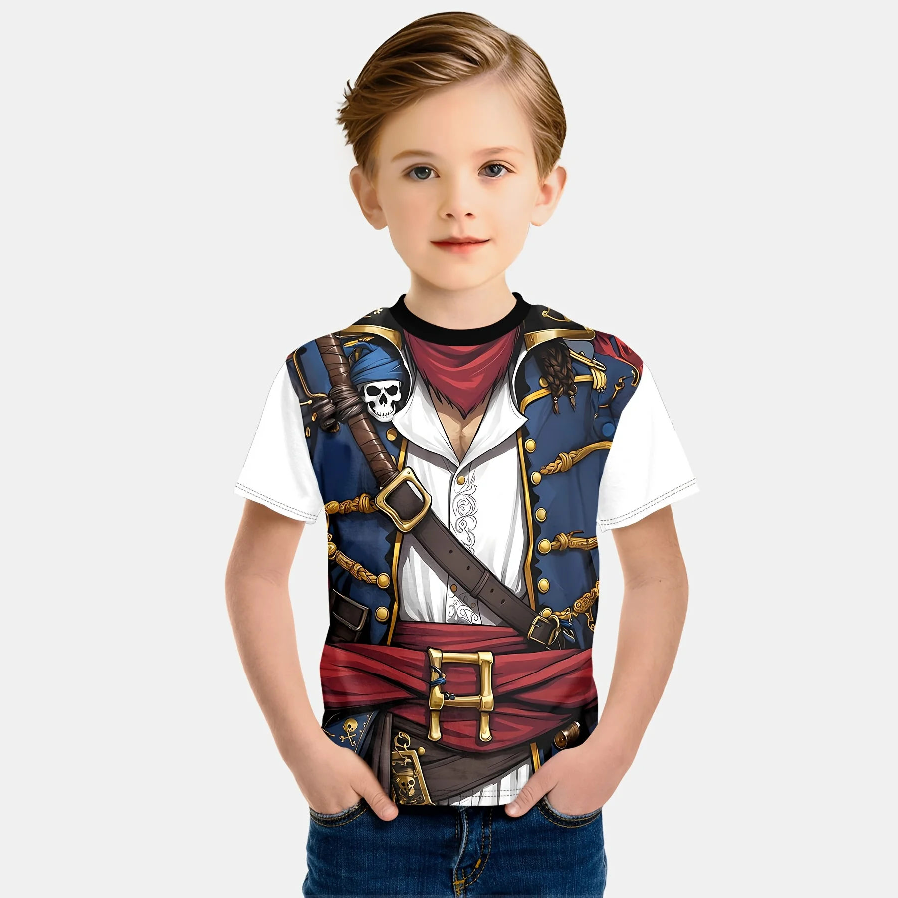 Boy Clothes 3D Print Fake Uniform Pattern Children Top Funny Graphic Short Sleeve T-Shirt Perfect Gift Idea for Boy 2 to 9 Years