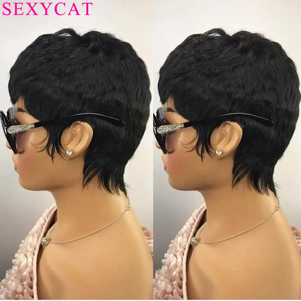 Korte Bob Pruiken Voor Zwarte Vrouwen Menselijk Haar Pixie Cut Pruiken Met Pony Korte Pixie Pruiken Golvend Gelaagde Volledige Machine Gemaakt 1b Kleur