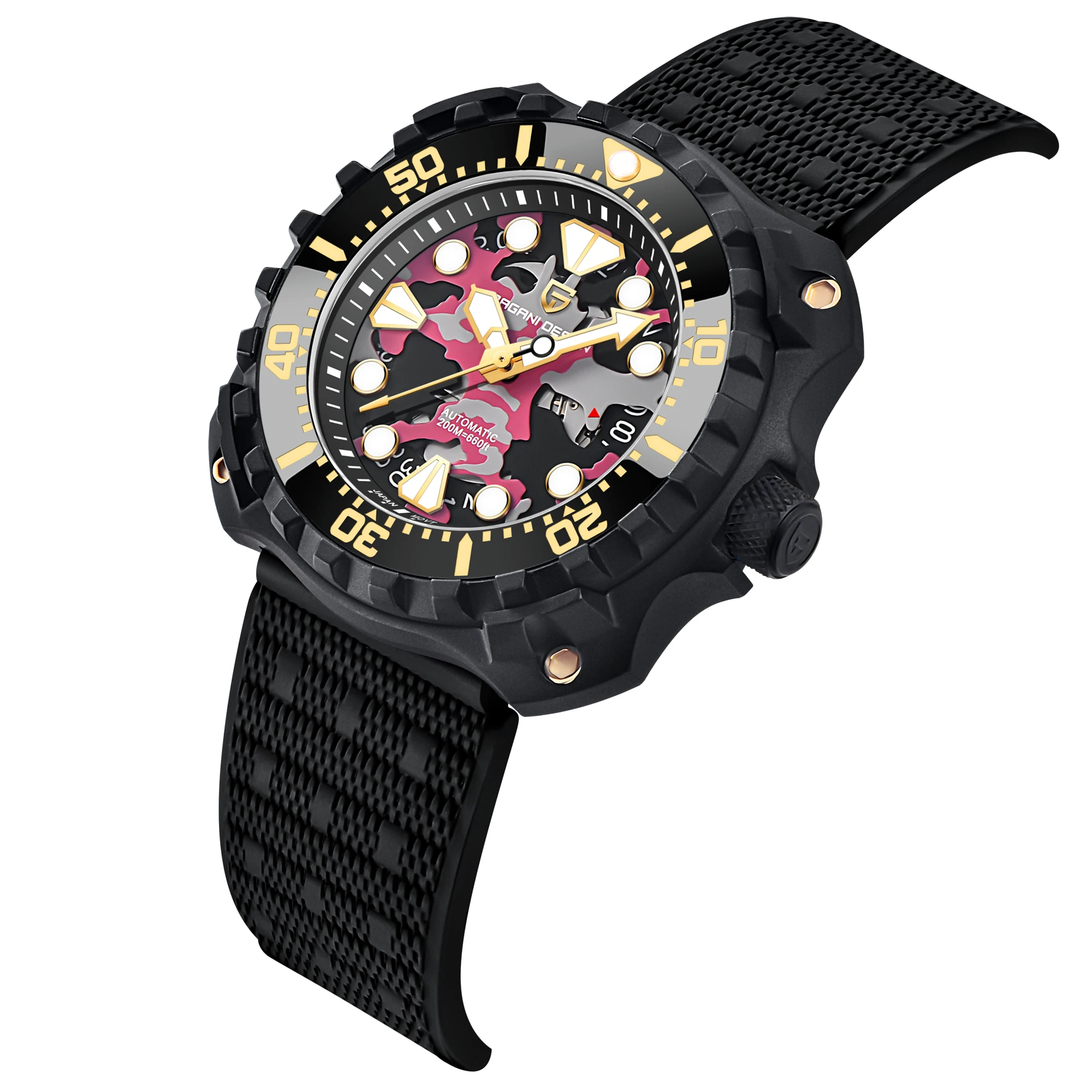 PAGANI Brand SWIM TMI NH35 Movt Square Steel Mechanical Watch Men Diving Watch Rubber Band Sapphire Glass Reloj Hombre