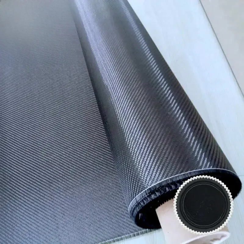 Tkanina z włókna węglowego 3K 200gsm, splot skośny 2x2, szerokość 50cm-82cm, mieszanka tkaniny z włókna węglowego i Kevlaru w kolorach niebieskim, czerwonym i żółtym, pakowana w rolce. — zdjęcie 2