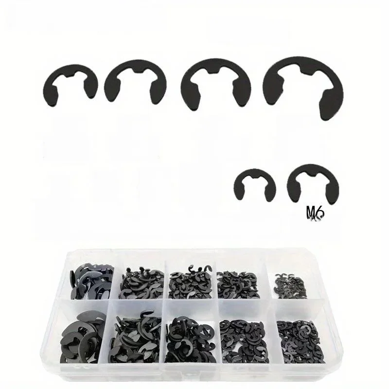 Jeu de circlips de retenue en acier inoxydable noir, 120 pièces, assortiment de rondelles E-Clip pour fixation d'arbre M1.5-M10