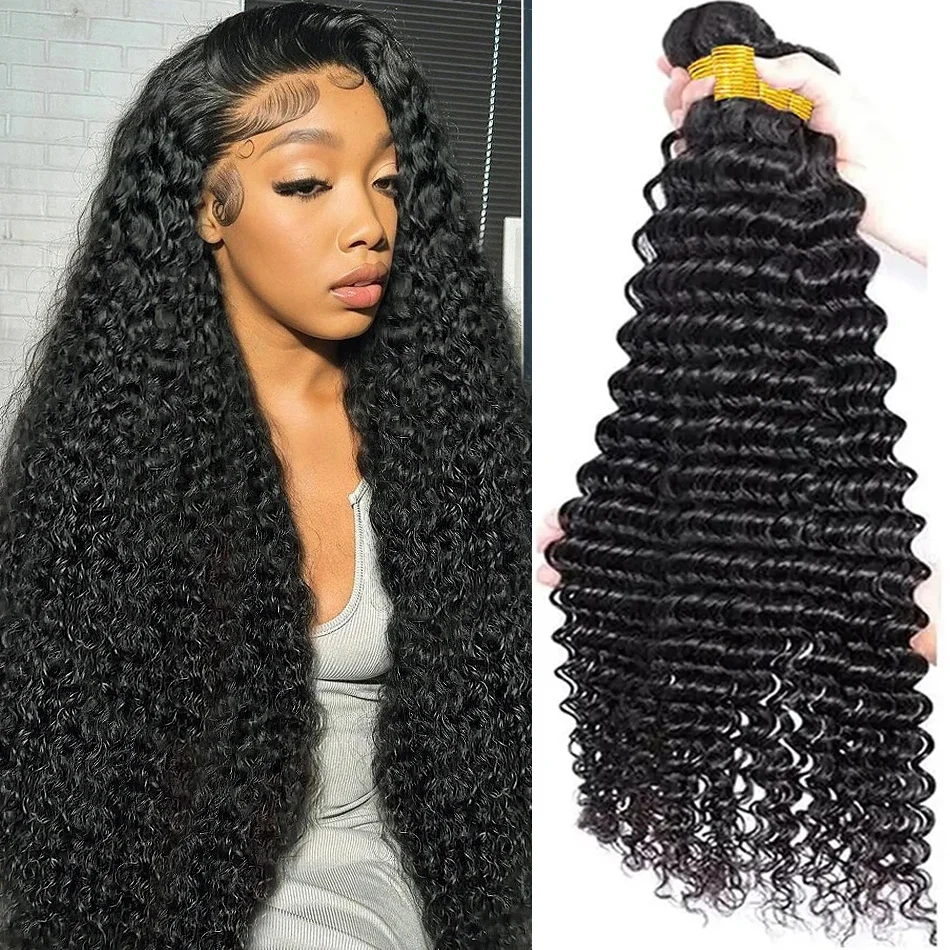 

Deep Wave Bundles Human Hair Brazilian Hair Weave Bundles Curly 28 30 32 Inch Water Wave Deep Wave Bundle Virgin Remy Extensions