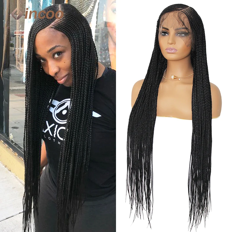 

Box Side Part Braided Wigs Synthetic Cornrow Braids Incoo Full Lace Front Braiding Hair Knotless Box Braid Wig For Black Women