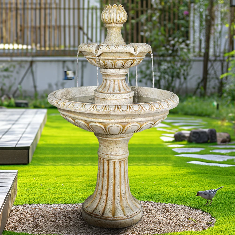 

40.5"H Concrete Fountain - 3 Tier Pagoda Modern Outdoor Garden Fountain with Pump for Backyard Deck Lawn Porch House Home Decor