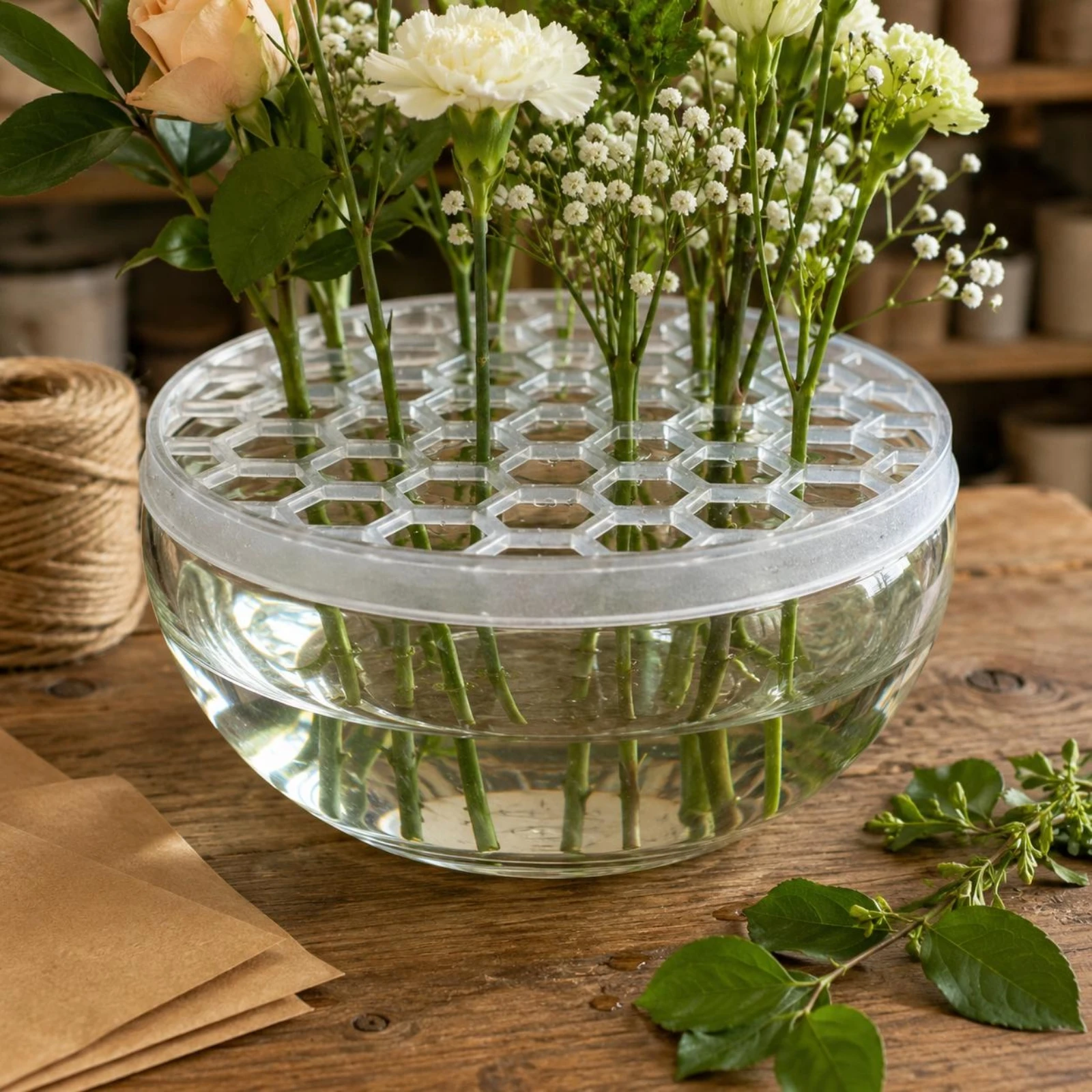 Transparent Silicone Flower Grid for Vase Reusable Silicone Flower Frog Grid Honeycomb Flower Grid Round Vase Grid Insert