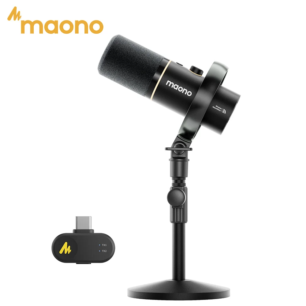 Maono PD200W Hybrid Kabelloses Podcast-Mikrofon für PC/Telefon/Kamera XLR/USB Dynamisches Mikrofon für Streaming, Aufnahme und Content-Erstellung
