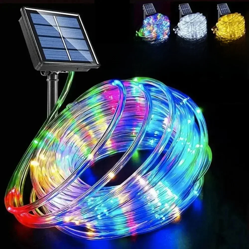 7M/12M/22M/32m Outdoor Solar Rohr Seil Led Licht Garten Weihnachten Dekoration fee String Licht Hochzeit Im Freien Party Led Lampe
