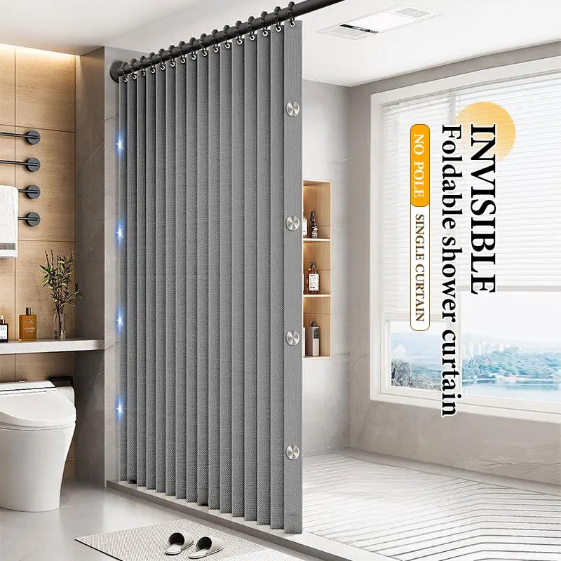 

Foldable Magnetic Shower Curtain Waterproof Bathroom Curtain Privacy Shower Curtain for Hotel Dorm Rental Bathroom