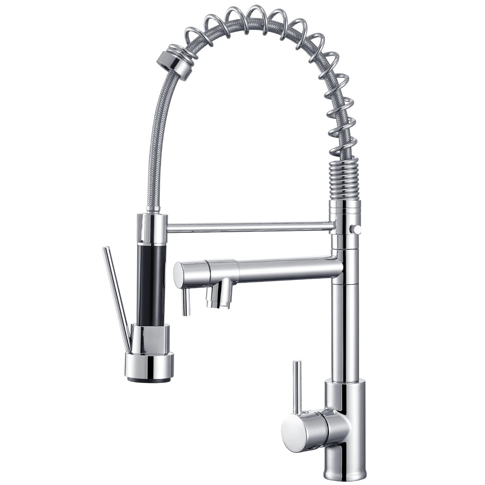 AuraLum max Mitigeur Cuisine Professionnel à Ressort, Robinet Cuisine avec Double Bec, Douchette 2 Jets, Pivotant 360° Chrome