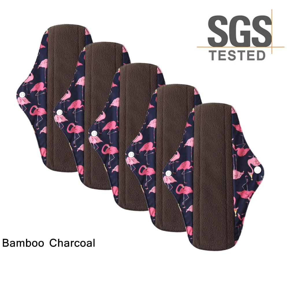 Almohadillas menstruales de tela de bambú y carbón para mamá, servilletas sanitarias reutilizables, forros de bragas impermeables, almohadillas de soporte y incontinencia, paquete de 5