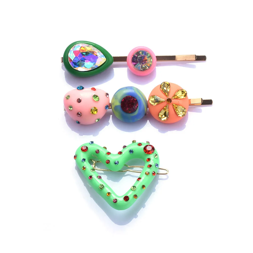 Aesthetic Hairpin Hairclip Jewelry Y2K Accessories Pin Kawaii Cute Heart Green Acrylic Clay Resin Hair Clips for Girls Women