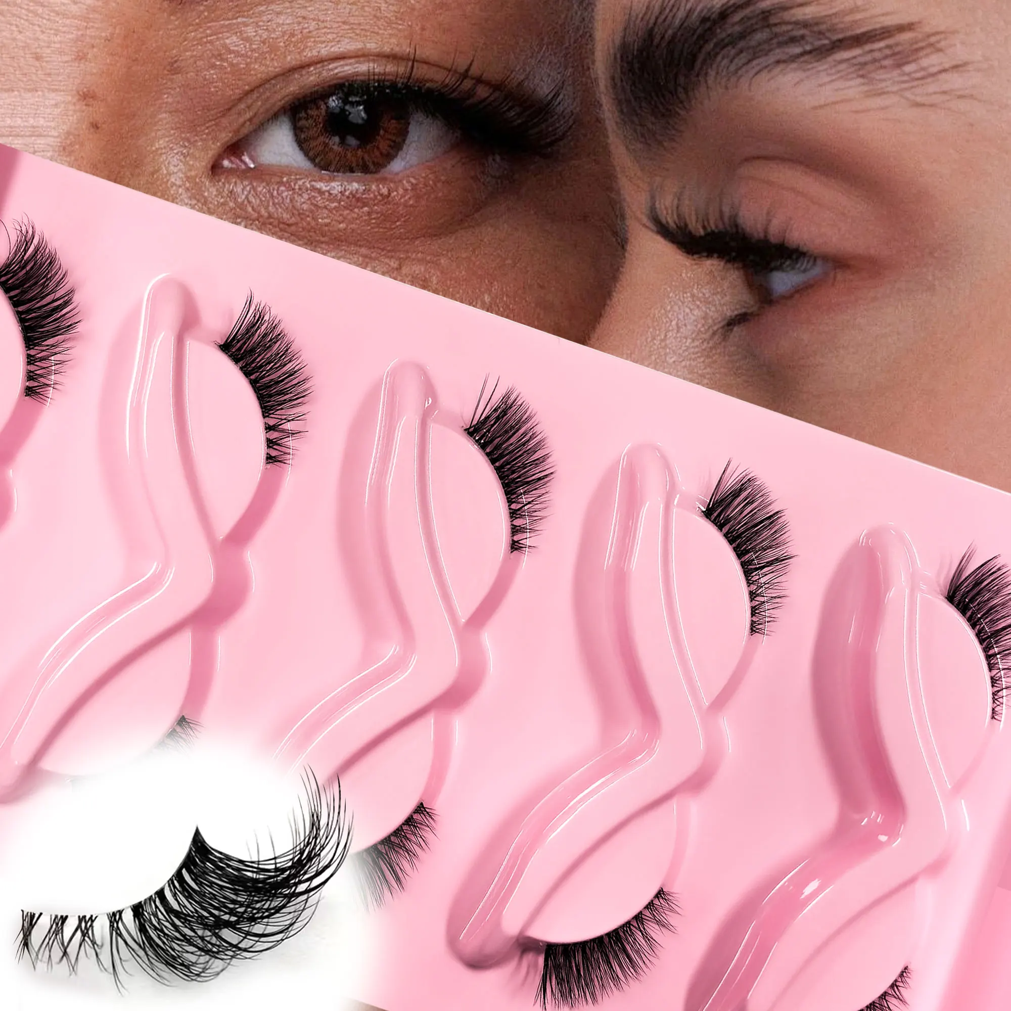 Natürlich aussehende falsche Wimpern, 5 Paar 3D-Wimpern, kurzes und süßes Katzenaugen-Design.