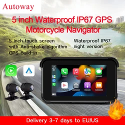 5 inch Waterproof IP67 GPS Motorcycle Navigation Touch Screen Bicycle Carplay Android Auto Anti-shake Night Version Cameras