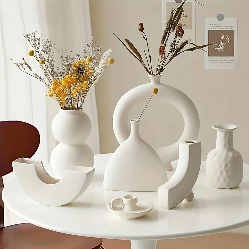 Nordic Ceramiczny Wazon Okrągły Wydrążony Pączki Doniczka Dom Salon Dekoracja Akcesoria Wnętrze Biuro Biurko Dekoracja Prezent — zdjęcie 2