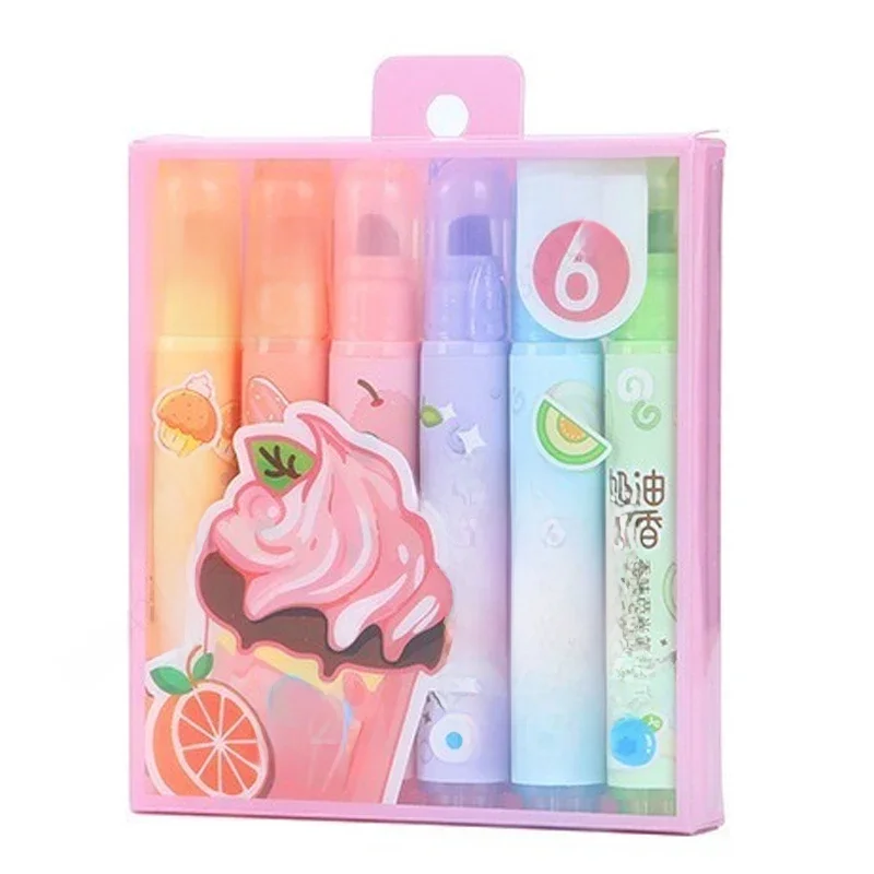 Surligneurs d'arôme fruité crémeux, 6 pièces, surligneurs Pastel mignons, couleurs assorties, séchage rapide pour Journal biblique, fournitures scolaires et de bureau