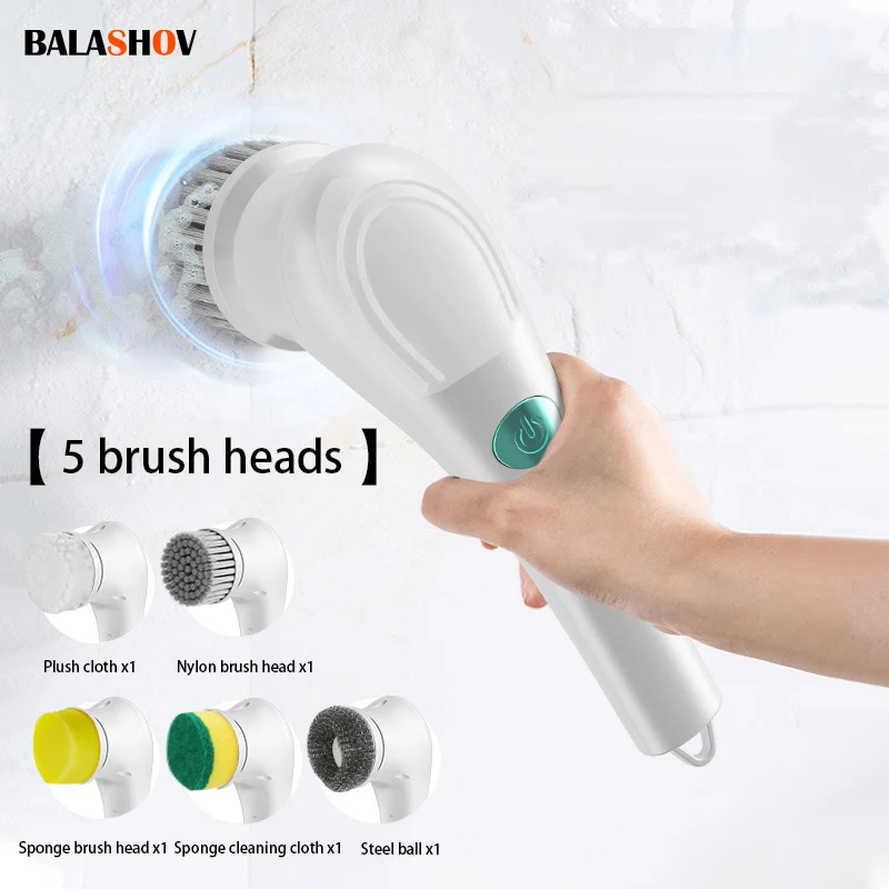 Handheldr Electric Spin Scrubber With 5 Replaceable Brush Head, Power Cordless Electric Cleaning Brush,  For Bathroom, Kitchen