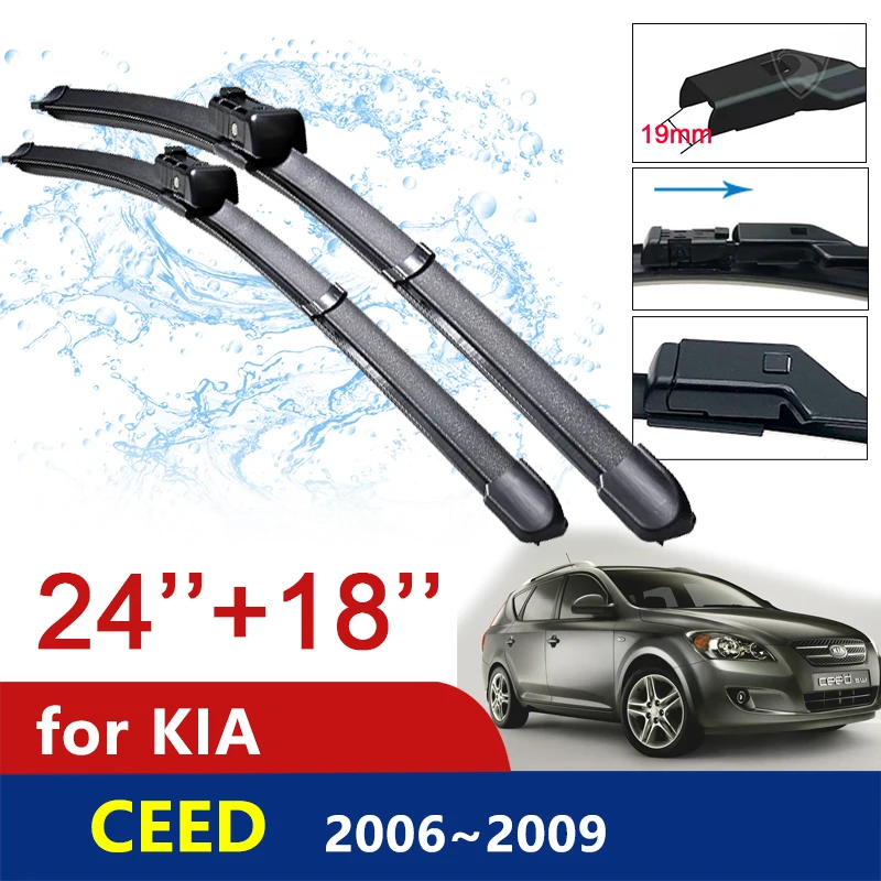 for Kia Ceed ED 2006 2007 2008 2009 Car Wiper Blades Front Windshield Brushes Frameless Snow Scraping Rubber Accessories Sticker