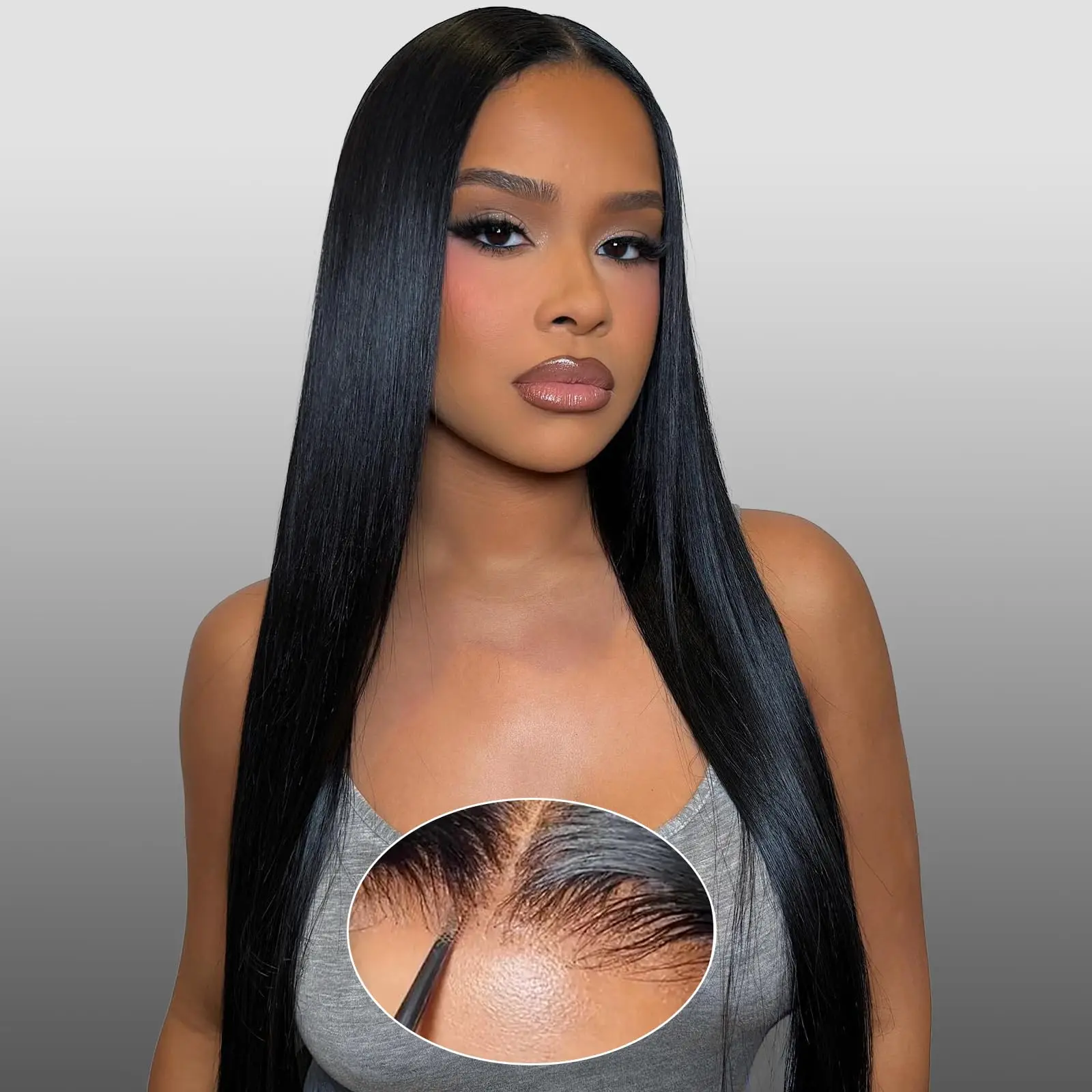 Glueless Pre plucked bleached knots Human Hair 5x5 HD Straight Lace Closure Black Wig 100% Ready to Wear Wigs On Sale For Women