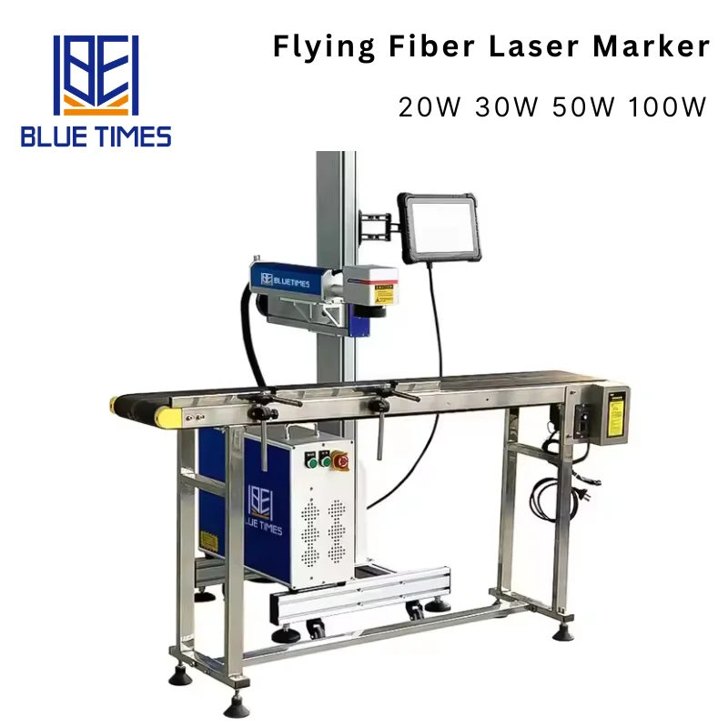 Bluetimes Flying Fiber Laser Marking Machine New Condition Automatic Jpt 50W 100W 30W 20W AI DXF DST PLT BMP Gantry Type Metal