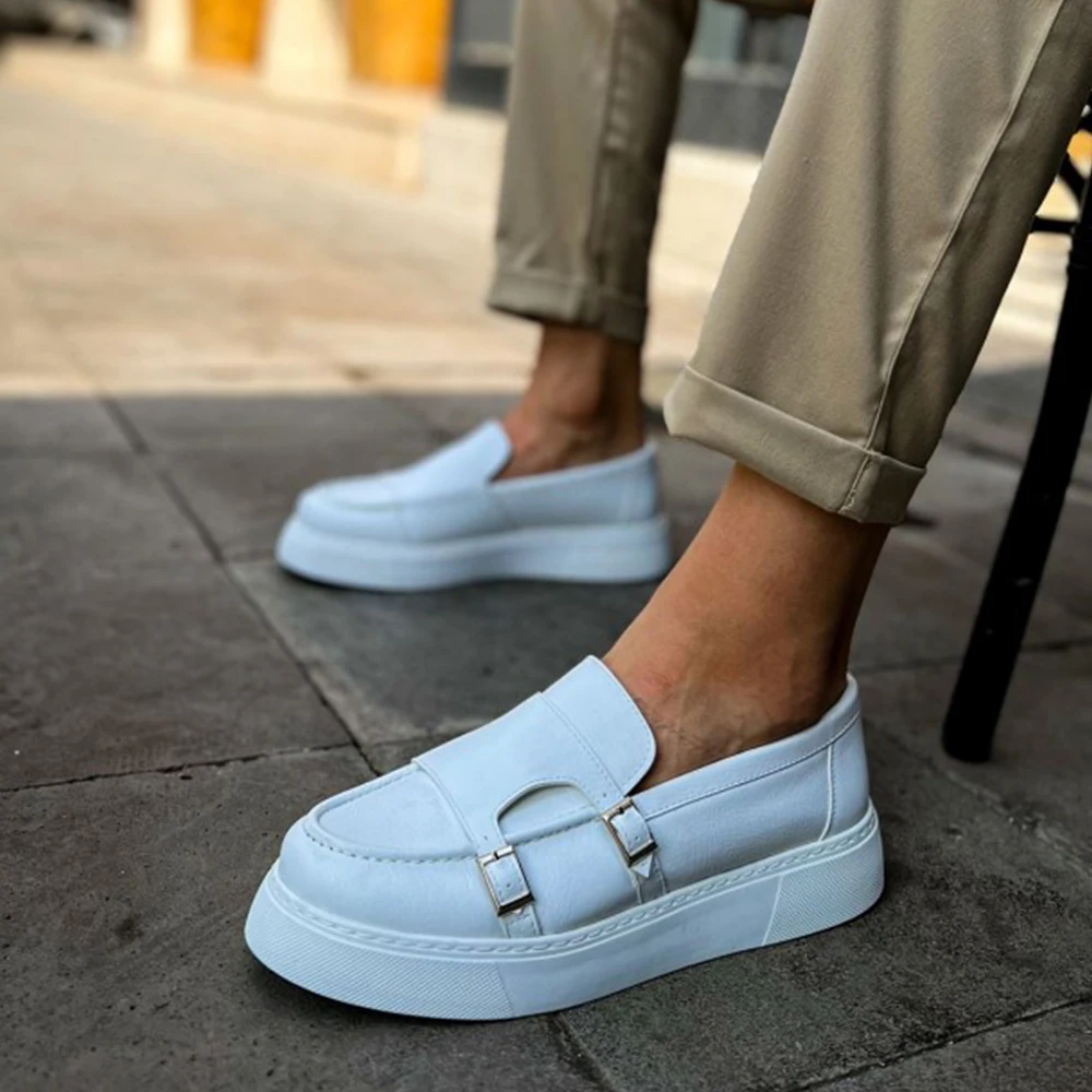 FOH Store Shoes WHITE Men Dress Classic Artificial Leather Business Suits Slip On Luxury Footwear Blazer Wedding Italian Style Air Party Office Flats Vintage New Arrival 2023 Formal Flats Walking Fashion 417