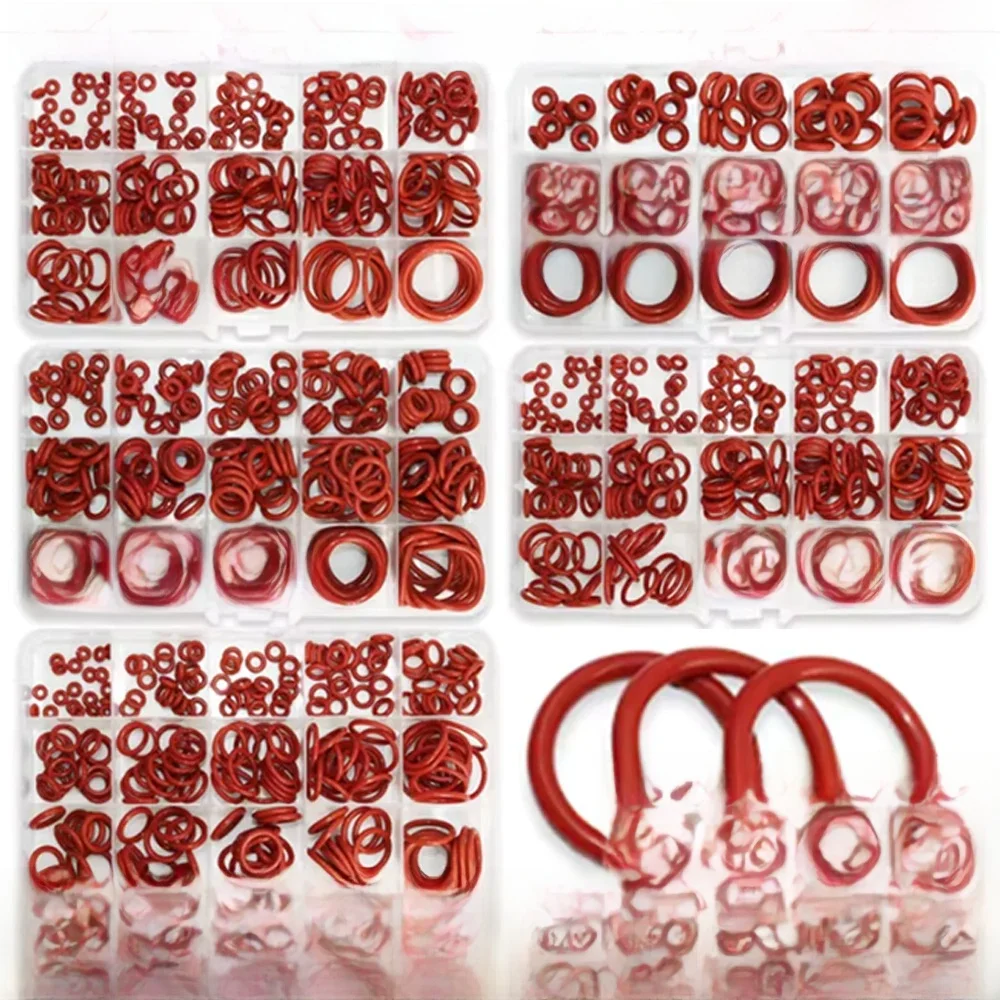 Zestaw uszczelek O-ring, silikonowe uszczelki O-ring czerwone, olejoodporne O-ringi, gumowe O-ringi, uszczelki O-ring wysokotemperaturowe VMQ, podkładki CS1.0mm-3.1mm — zdjęcie 2