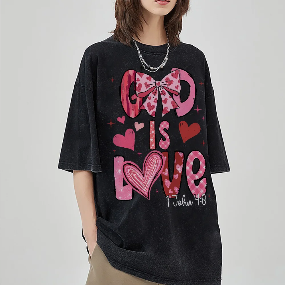 

Розовые футболки с буквенным принтом God is Love, хлопковая футболка в стиле Y2k с круглым вырезом, высококачественный дизайнерский тренд с короткими рукавами