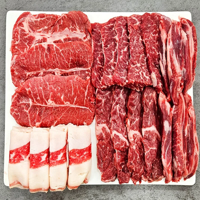 600g, 800g, 1kg Premium Assorted Beef  Short ribs, beef brisket slices, sirloin, flat iron steak, skirt steak, hanging tender Platter for Grilling