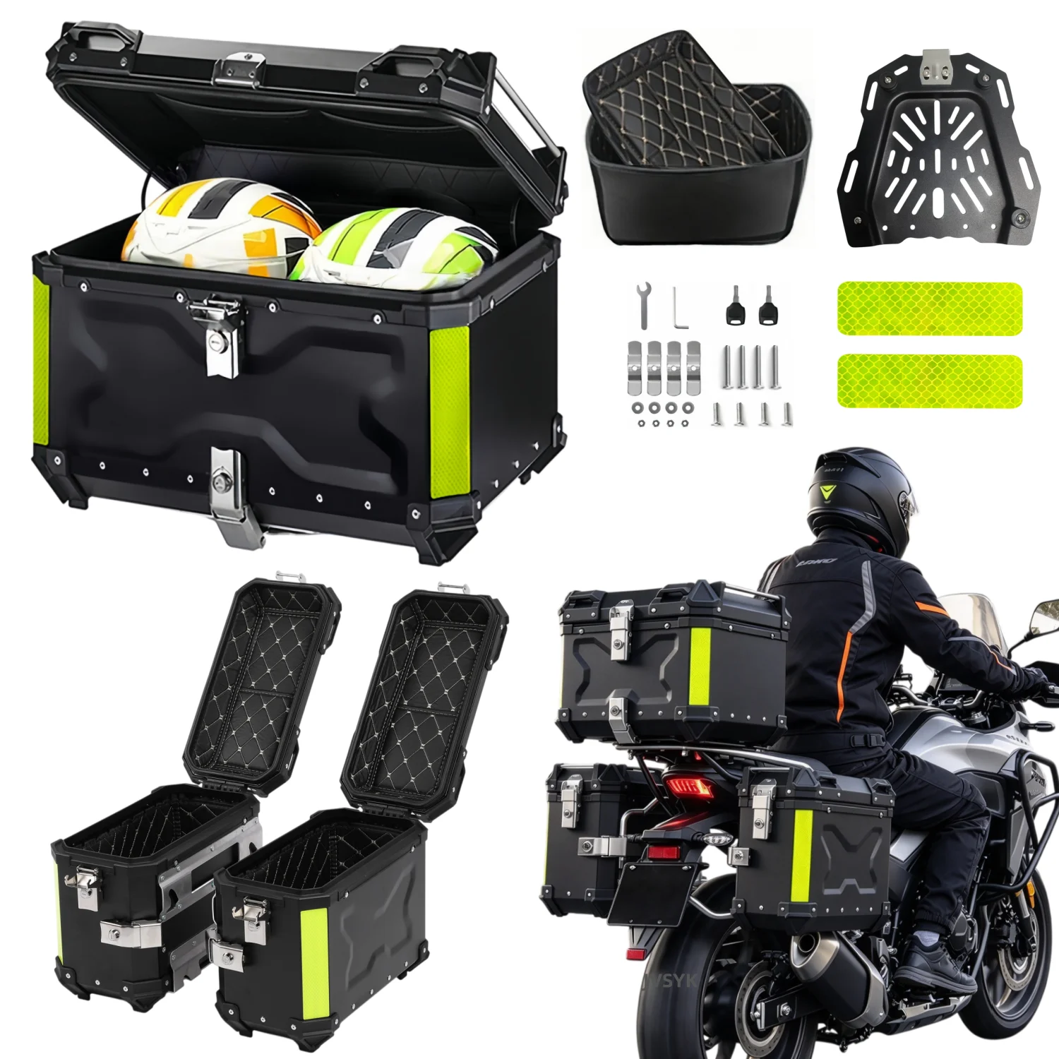 45L, 55L, 65L Aluminium Motorrad-Topcase, 38L Motorrad-Seitenkoffer, Wasserdichte Heckbox, Helmkoffer, Schnellverschluss-Motorradkoffer, Werkzeugbox