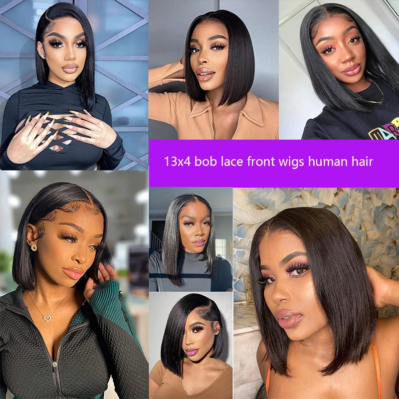 Bob Wig Human Hair 13x4  Pre Plucked With Baby Hair Straight Bob Wigs For Black Women 200% Density #1B Natural Black Bob Wig