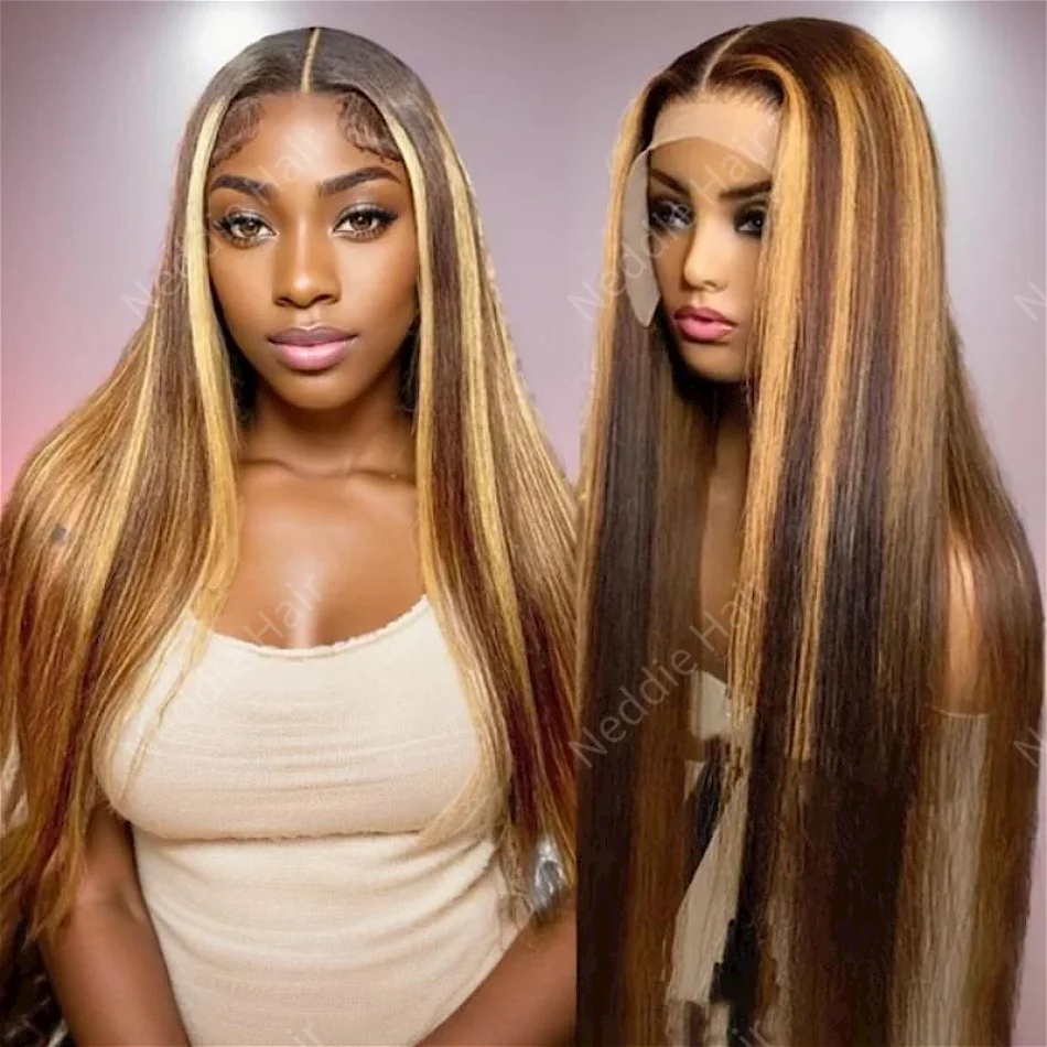 

13x6 Human Hair highlight 100% Lace Frontal Wig HD Straight Wigs For Women Choice 30 40 Inch Brazilian Cheap Glueless Wigs