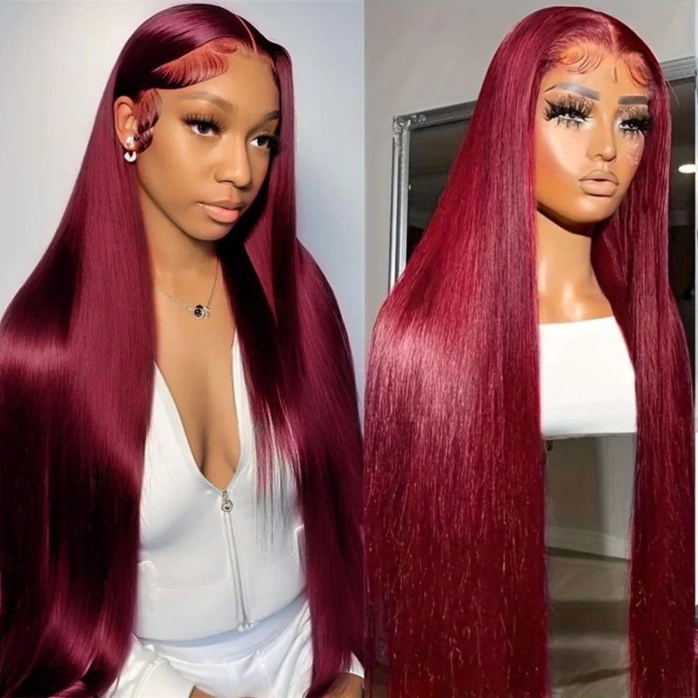 99j 13x4 13x6 كامل أمامي الدانتيل البرازيلي بورجوندي مستقيم الباروكات الأمامية HD الدانتيل الشفاف العظام شعر طبيعي مفرود الباروكات