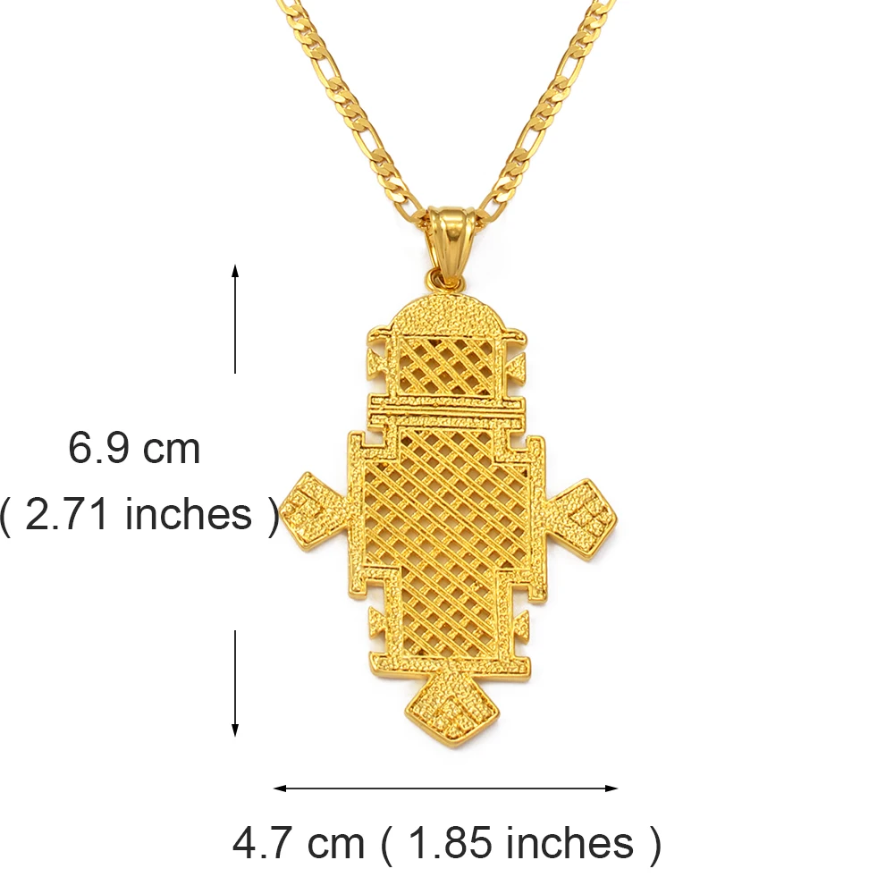 Annio Ethiopian Gold Cross Pendant Necklaces For Women/Men Gold Color Africa Big Crosses Jewelry Eritrea Religion#044602