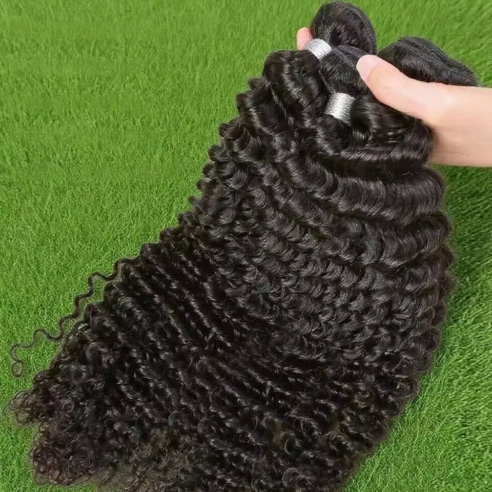 

30, 32-дюймовые пучки глубоких волн, человеческие волосы 12А, бразильское плетение волос, 100% необработанные наращивания, натуральный черный для женщин, высокое качество