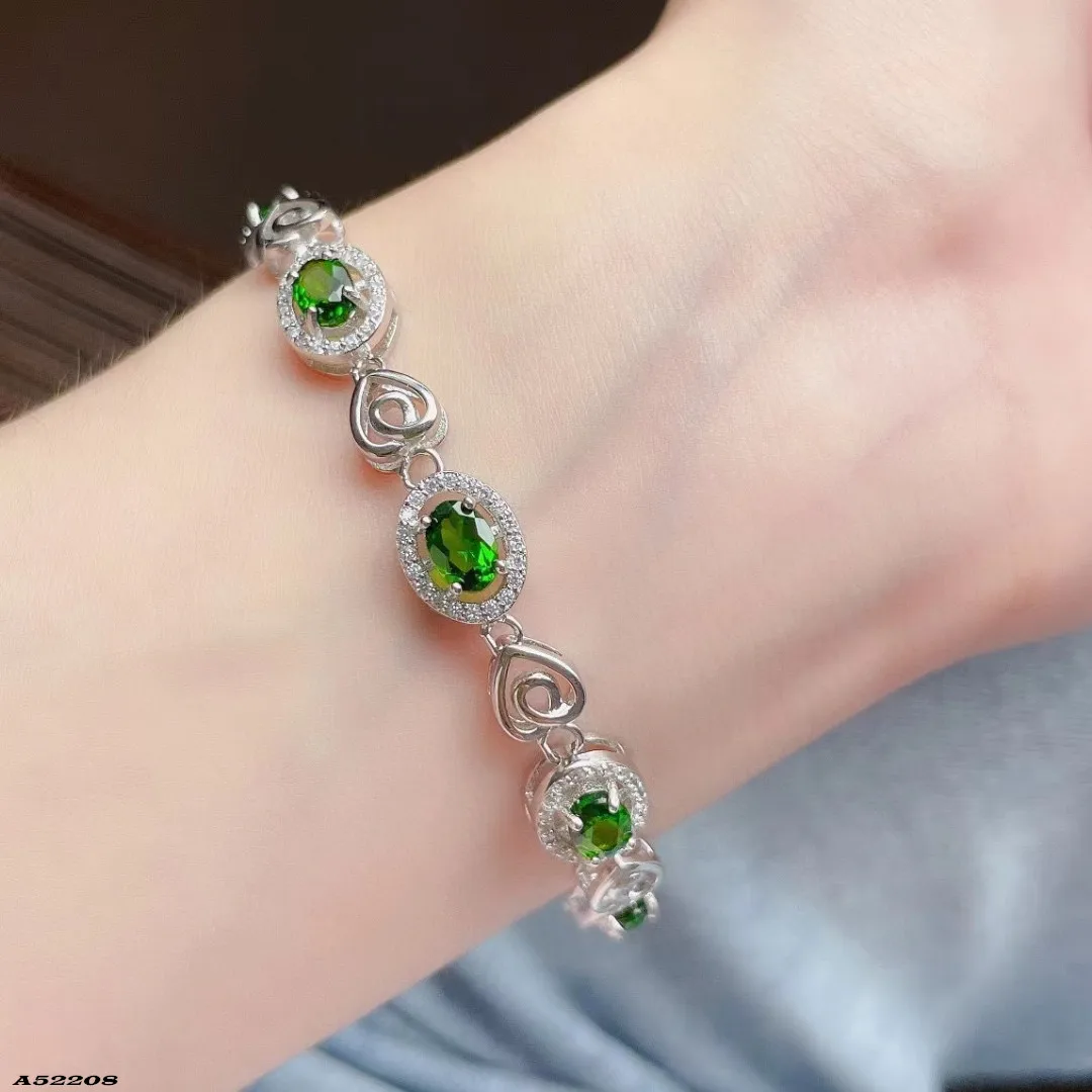 

Fine Jewelry Women's Bracelet 925 Sterling Silver Natural Gemstone Diopside Bridal Accessories Birthday Wedding Party Girl New