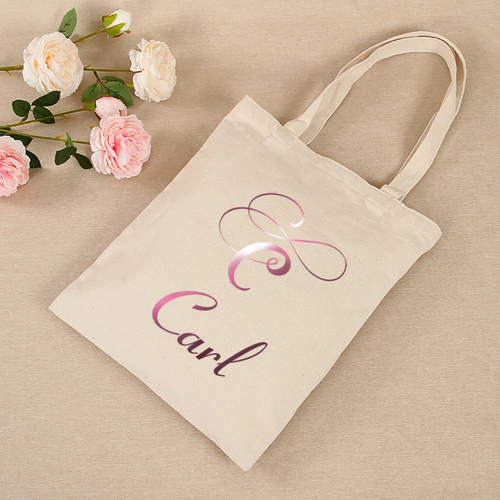 Flower Letter Print Canvas Tote Bag Casual Tote Bag Large Capacity Reusable Women\'s Shoulder Bag Fashion Shopping Bag