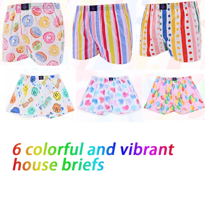 6 kind Color Vitality Pattern Pure Cotton Shorts Underwear Pattern For Men Women Comfortable Nighttime Sleeping Panties