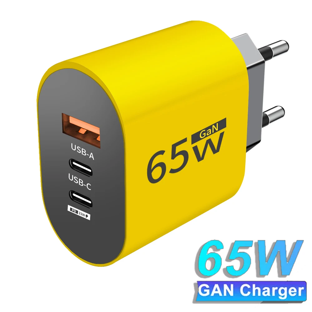 GaN USB Type C Charger 65W PD Fast Charge Adapter Mobile Phone Quick Charger For iPhone Samsung Xiaomi Huawei Wall Charger Plug