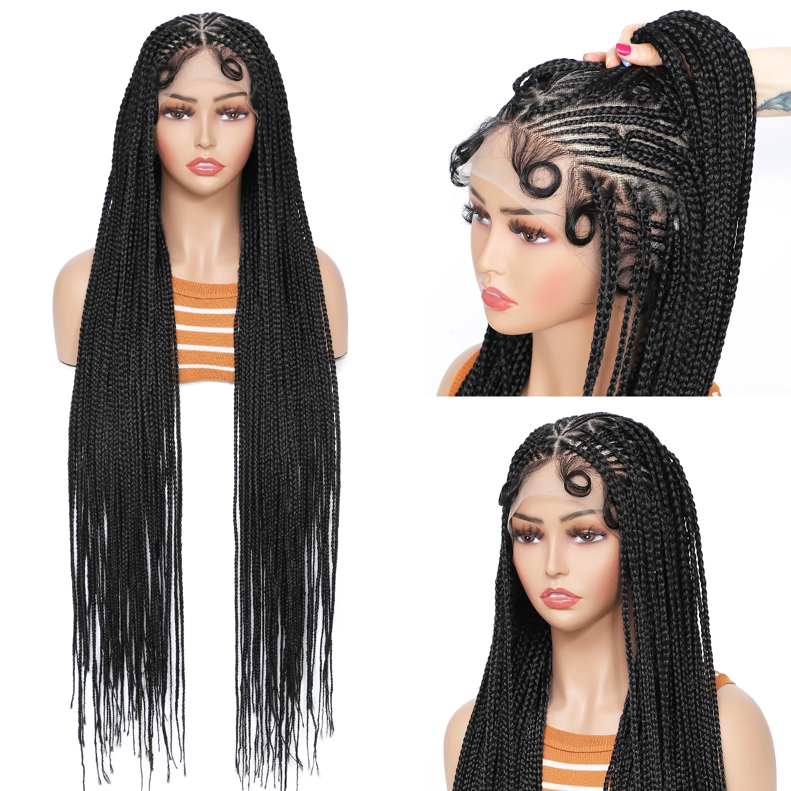 36Inch Senegalese Twists Synthetic Full Lace Braided Wigs for Black Women Box Braid Knotless Lace Front Braid Wig with Baby Hair