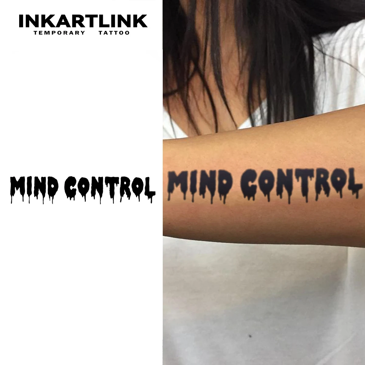 

INKARTLINK Drop Ink Font Tattoo Patch 1-2 Weeks Long lasting 'MIND Control' Dark Style Waterproof Temporary Tattoo