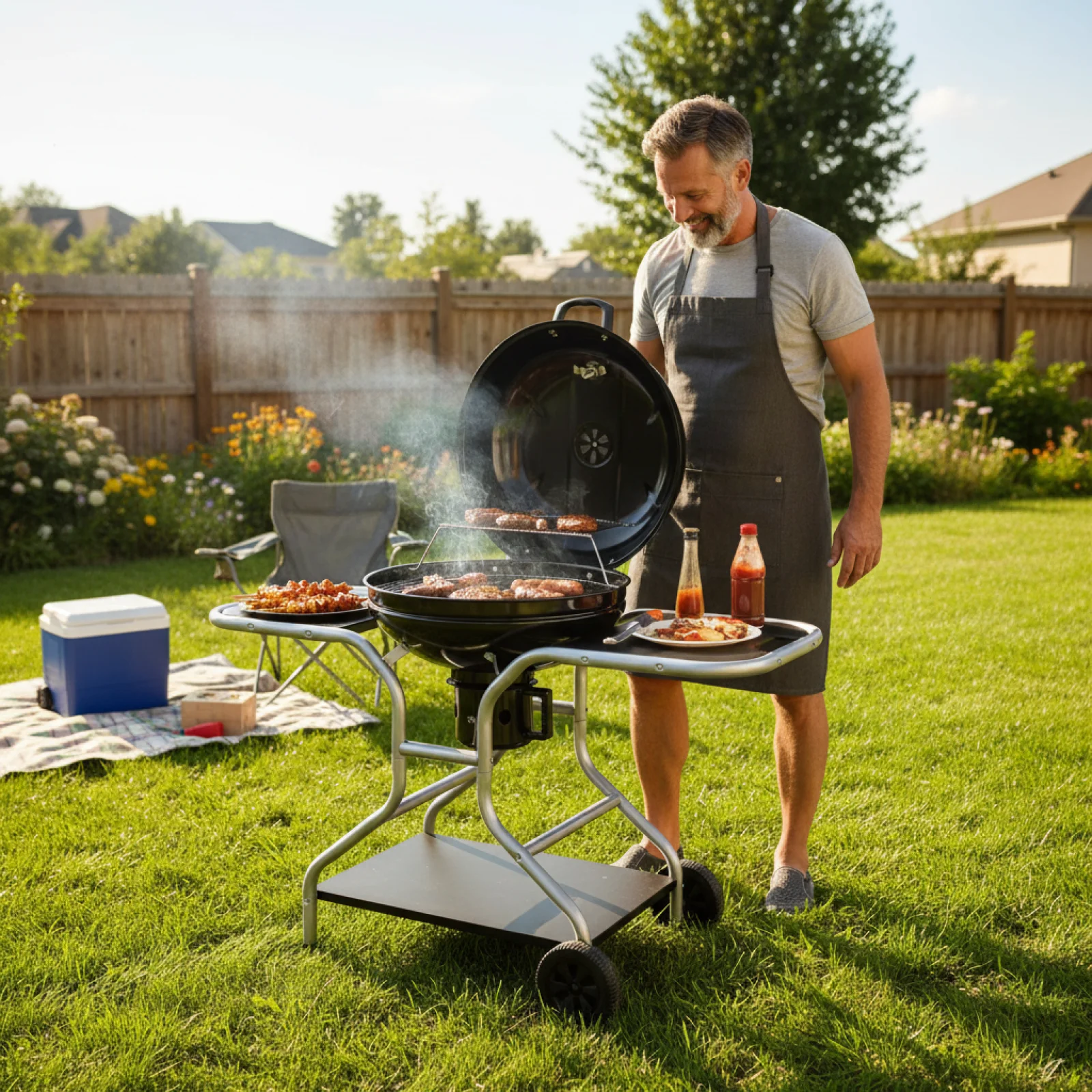 

Barbeque Grill Deluxe Kettle Grill Portable Kettle Charcoal Grill with Wheels BBQ Party for Family Camping Picnic Patio Beach