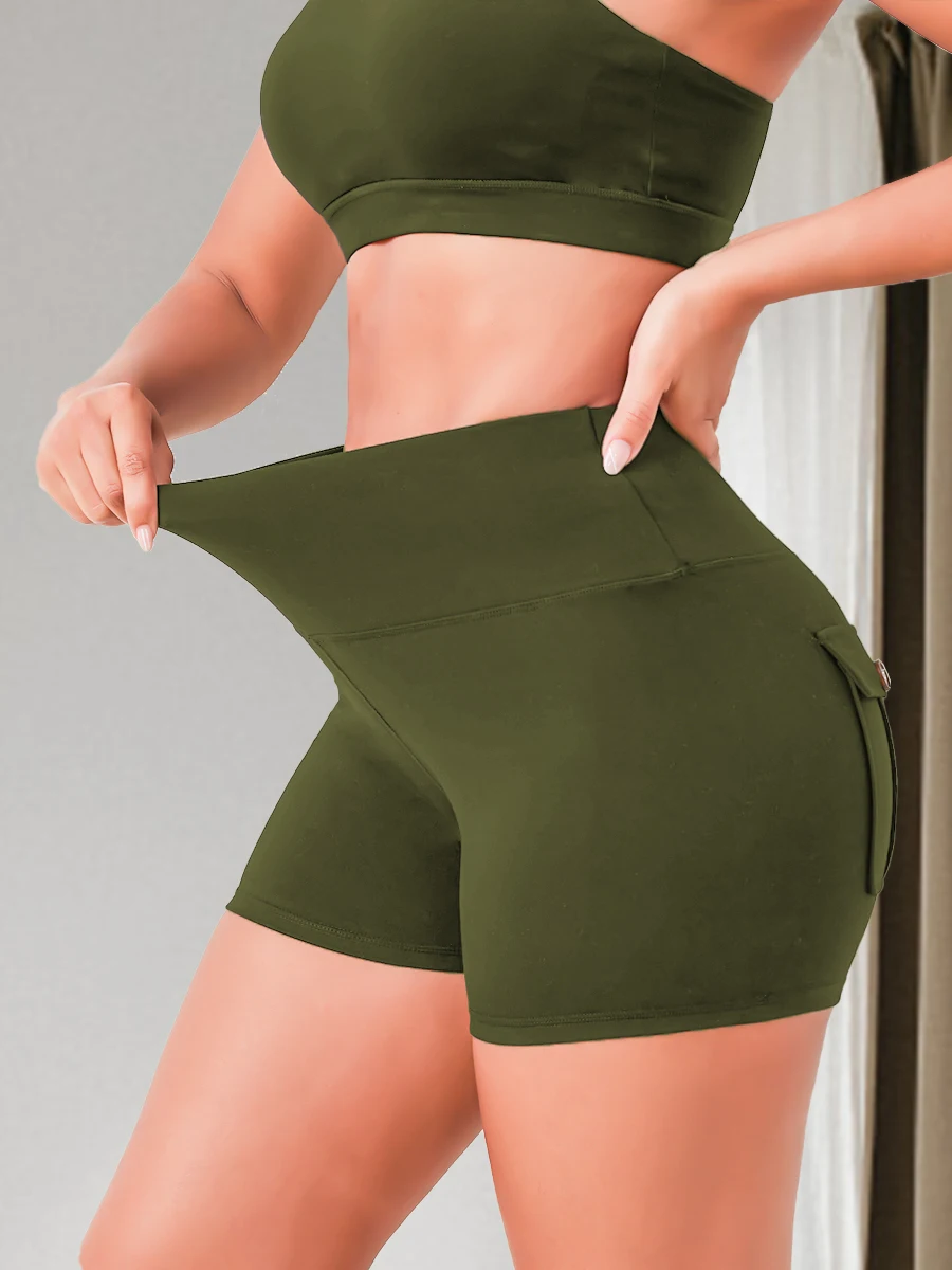 

High Waisted Yoga Shorts Women Quick Dry Breathable Workout Shorts 2 Pockets Running Squats Outdoor Sports Female Leggings
