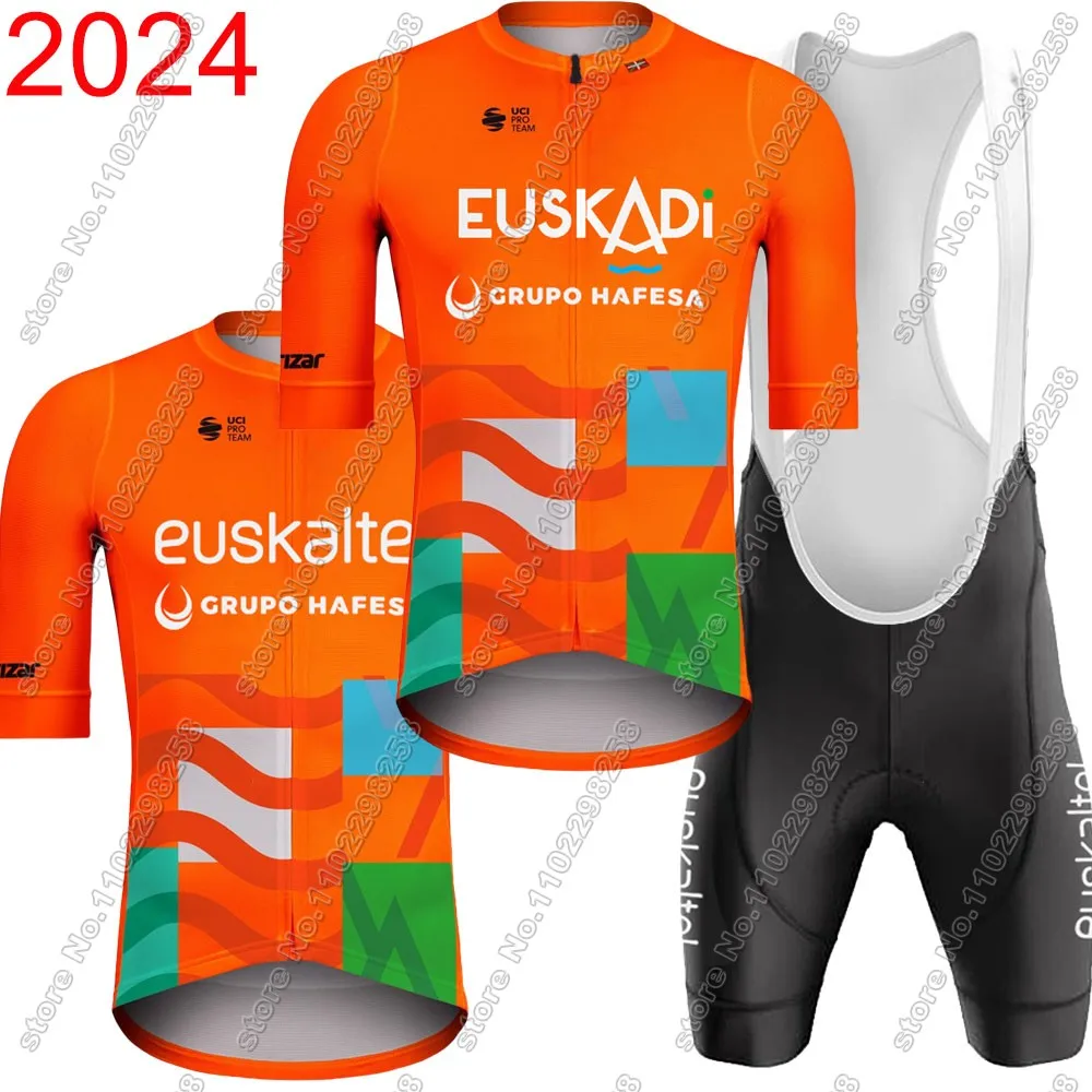 Cycling Jersey Euskaltel Euskadi Team 2024 Set Orange Clothing Road Bicycle Bib Shorts Suit MTB Wear Maillot Culotte