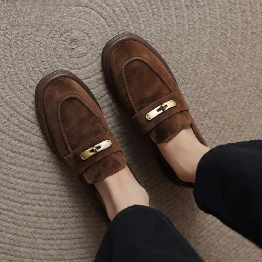 Damskie buty na co dzień mieszkania buty z owczej skóry letnie brązowe wsuwane mokasyny zamszowe skórzane buty do chodzenia Lofers buty damskie Zapatillas Mujer — zdjęcie 2