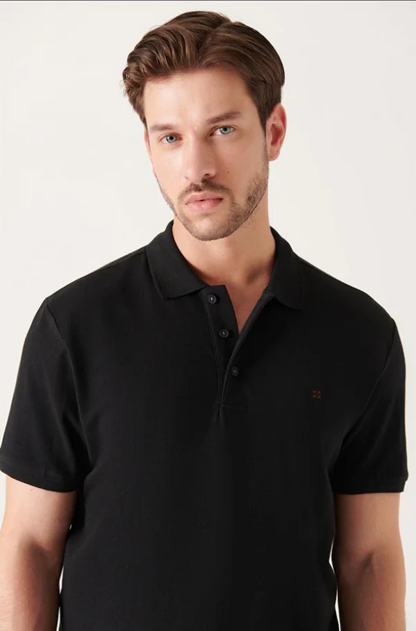 Men's T-Shirt, Black Polo Collar Regular Fit 100% Cotton Basic New Fashion T-Shirt 1 Piece