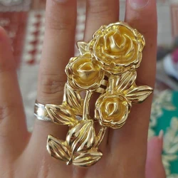 Luxury 18K Gold Plated Silver Party Rings For Women Adjustable Free Shipping Rose Flower Exquisite Wedding Ring