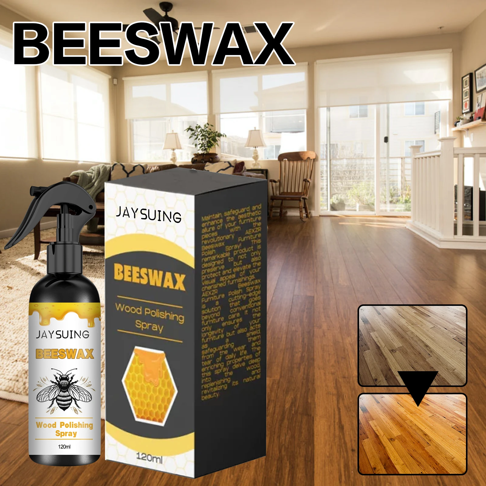 Jaysuing Anti-mildew Moisture-proof Beeswax Wood Polishing Spray 120ml Natural Extract Floor Refurbishment Scratch Repair Spray