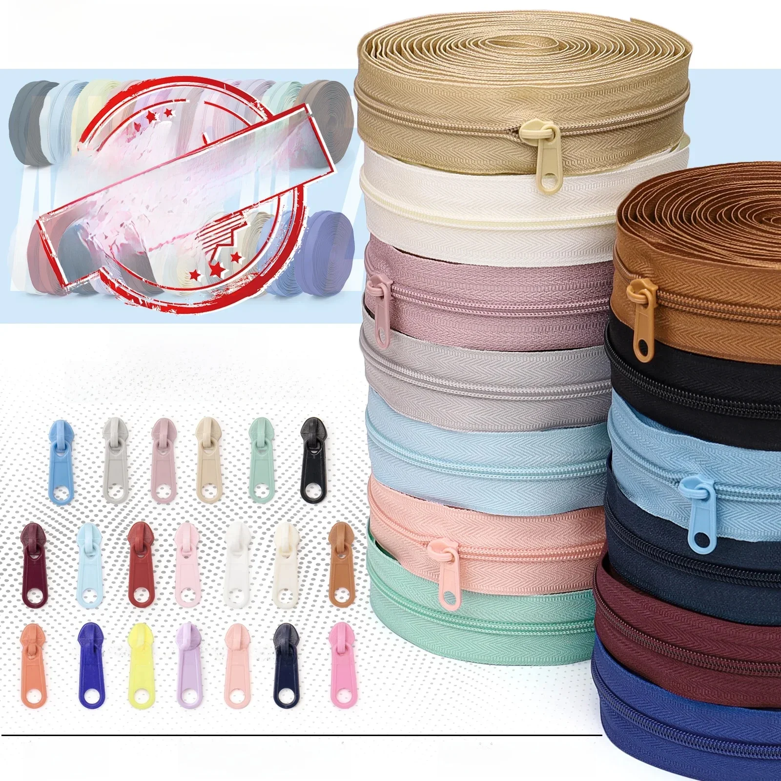 1 groep = 4,5 m rits + 10 plastic ritskoppen, 20 kleuren optioneel, thuis naaien DIY vervangende rits - afbeelding 2