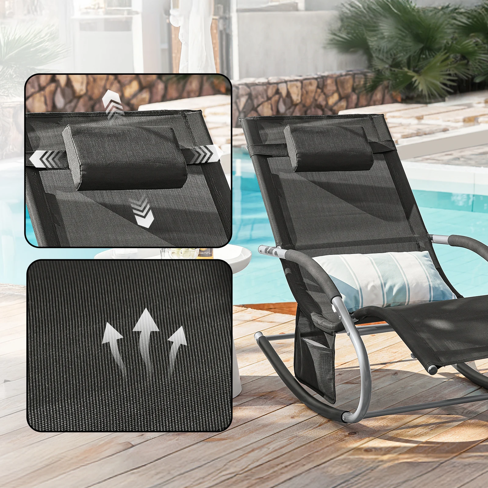 Immagine 5: SoBuy OGS28 Lettino prendisole da giardino con borsa e lettino altalena traspirante e ariosa per giardini, cortili, spiagge