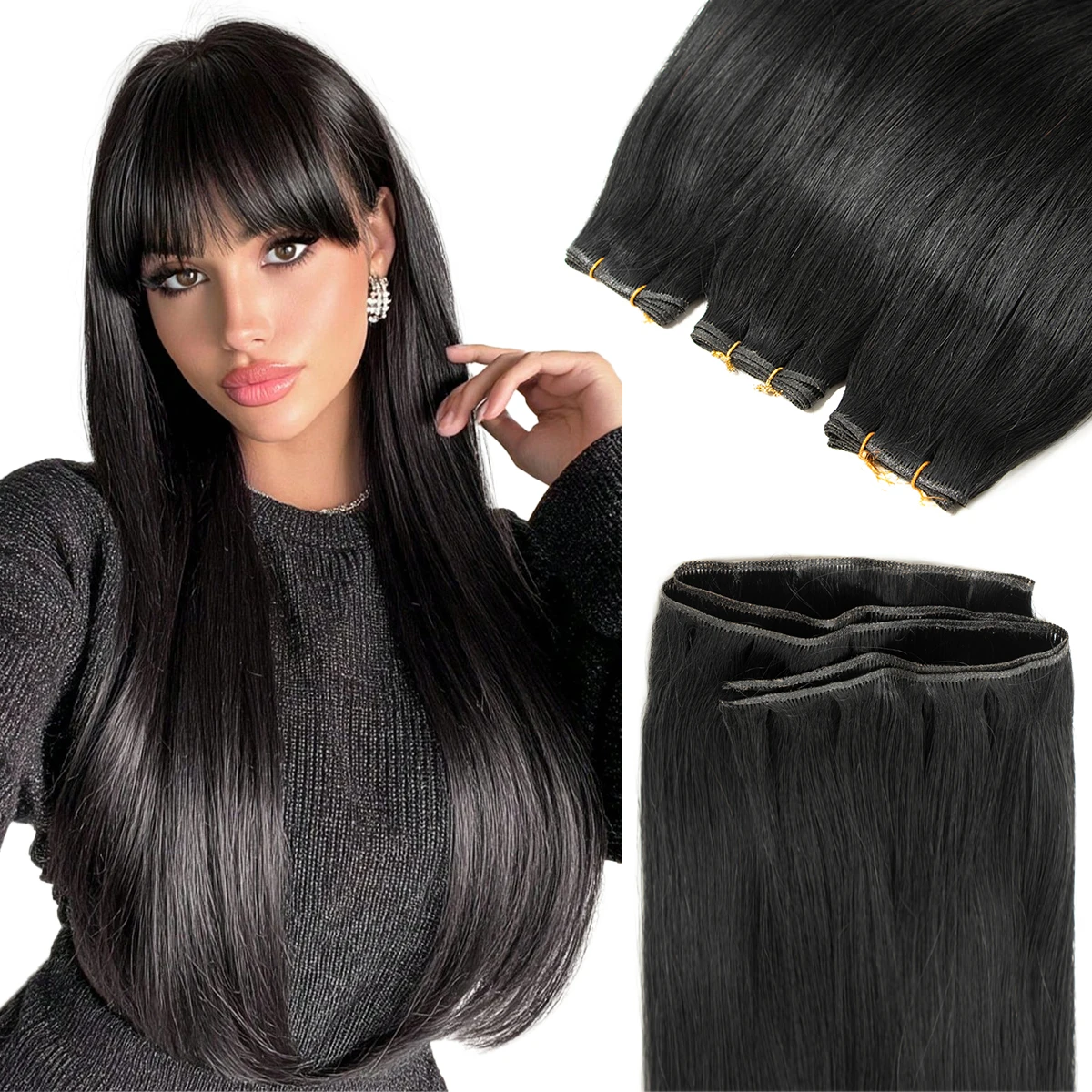Long Genius Weft Human Hair Bundles Blonde Hair Extensions  Real Natural Human Hair Extensions Machine Remy 12 16 20 inch