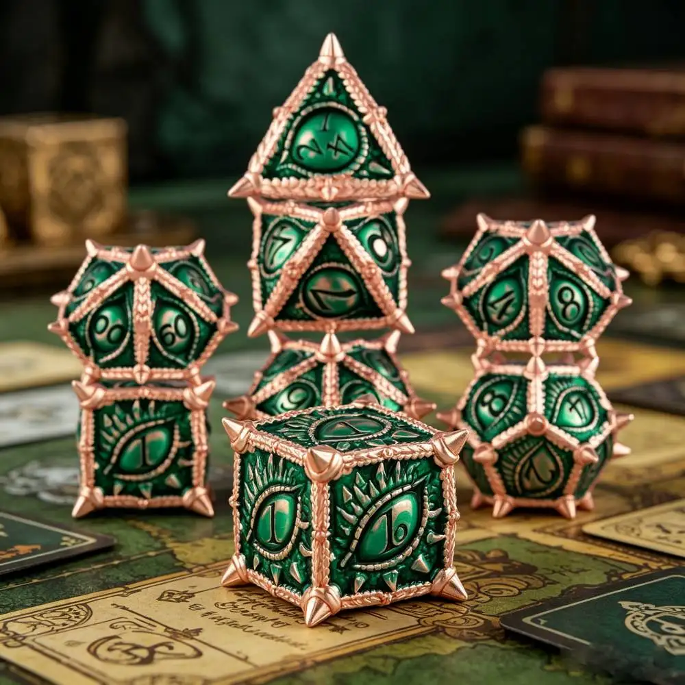 

Набор металлических кубиков Premium Dragon Eye, 7 шт., многогранные кубики с шипами для DND, прочные цельнометаллические кубики для настольных ролевых игр Dungeons & Dragons